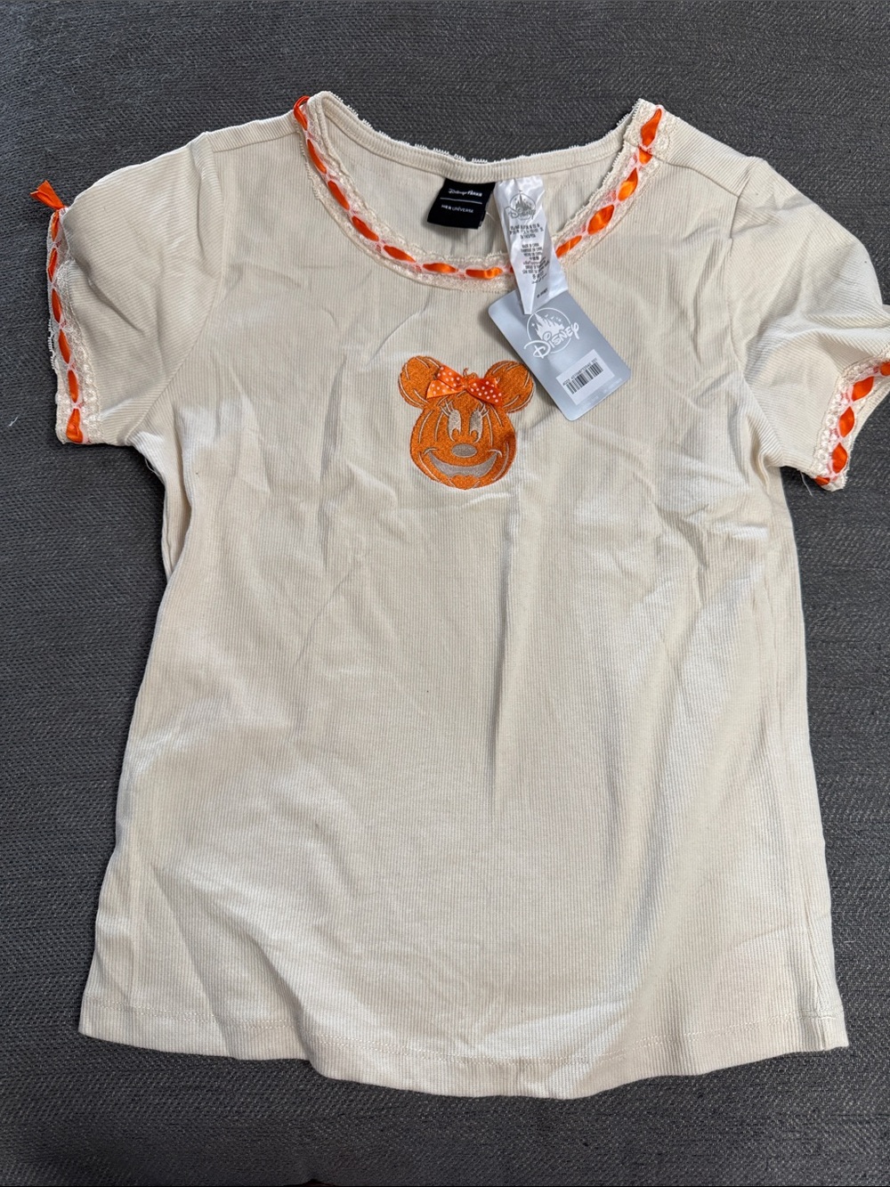 Her Universe Cream Tee with Orange Minnie Face and Trim